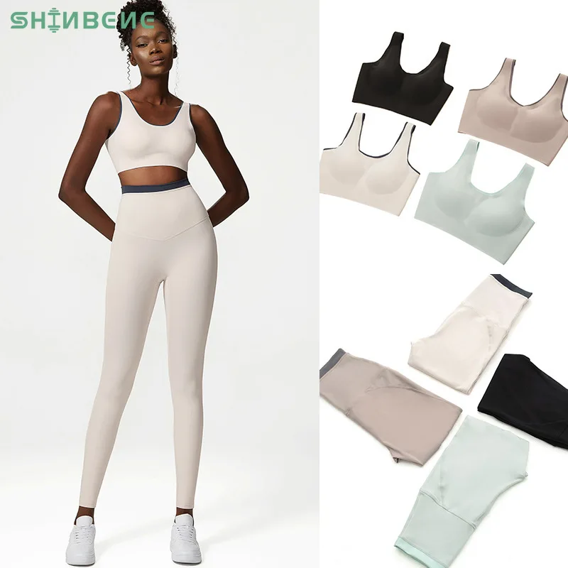 

SHINBENE 2Piece Comfy Hook Bras Yoga Sport Suits Women Naked Feel Fitness Leggings Suits Workout Sets Outfits Tracksuits S-XL