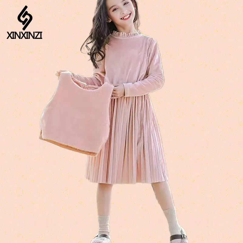 Весеннее бархатное платье с цветочным кружевом для девочек-подростков | Детская