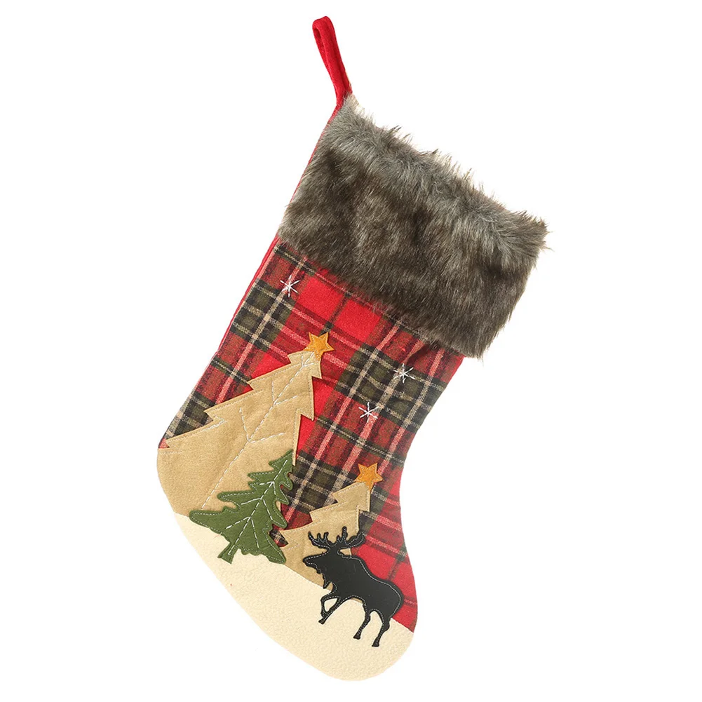 Клетчатые Рождественские Елочные лося чулки с принтом офисные не-тканые