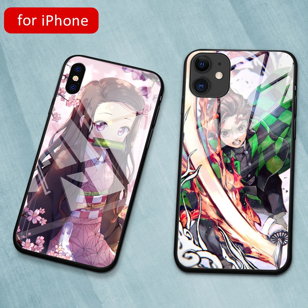 Стеклянный чехол для Kimetsu no Yaiba iphone 11 pro с рассекающим демонов стеклянный iPhone 6 6S 7 8