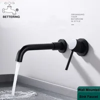 Bettering Wall Mount Basin Faucet Brass Single Handle Mixer Tap Hot & Cold Bathroom Water Bath Spout Matte Black Faucet Vanity