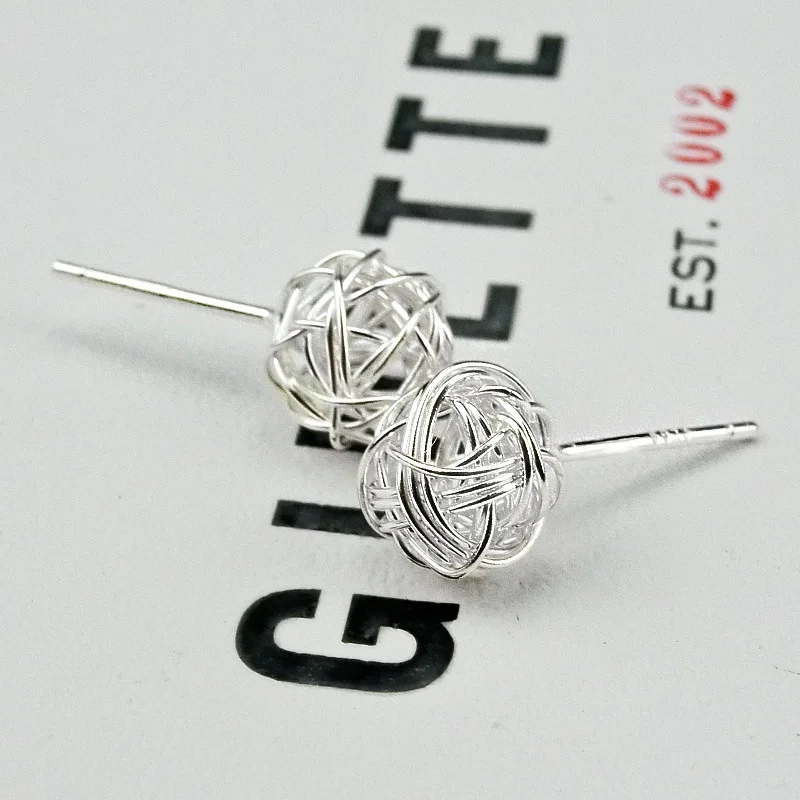 Модные индивидуальные серебряные полые витые мотки маленькие серьги ручной