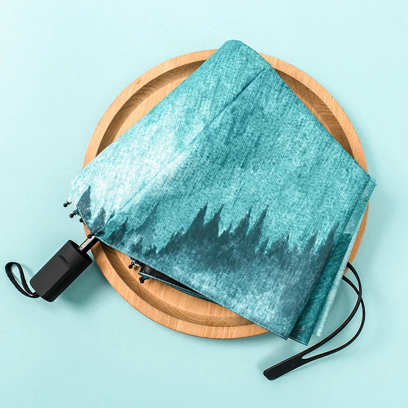 Маленький модный складной зонт Forest дождевой для женщин и подарков мужской