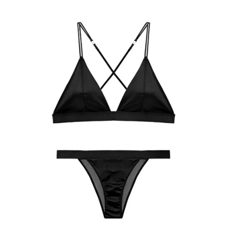 

New Summer Sexy Ultra-thin Bra Set French Silk Bralette Unlined 3/4 Cup Women Underwear Simple Comfortable Push Up Brassiere