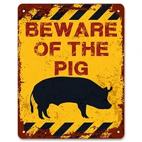 retro vintage tin sign beware beware of the pig sign aluminum metal sign 8 x 12 inches beware of the pig