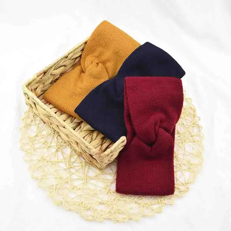 

Knitted Headband Elastic Wide Turban Warmer Ear Solid Color Crochet Soft Head Wrap Warm Hair Accessories Double Cross hair band