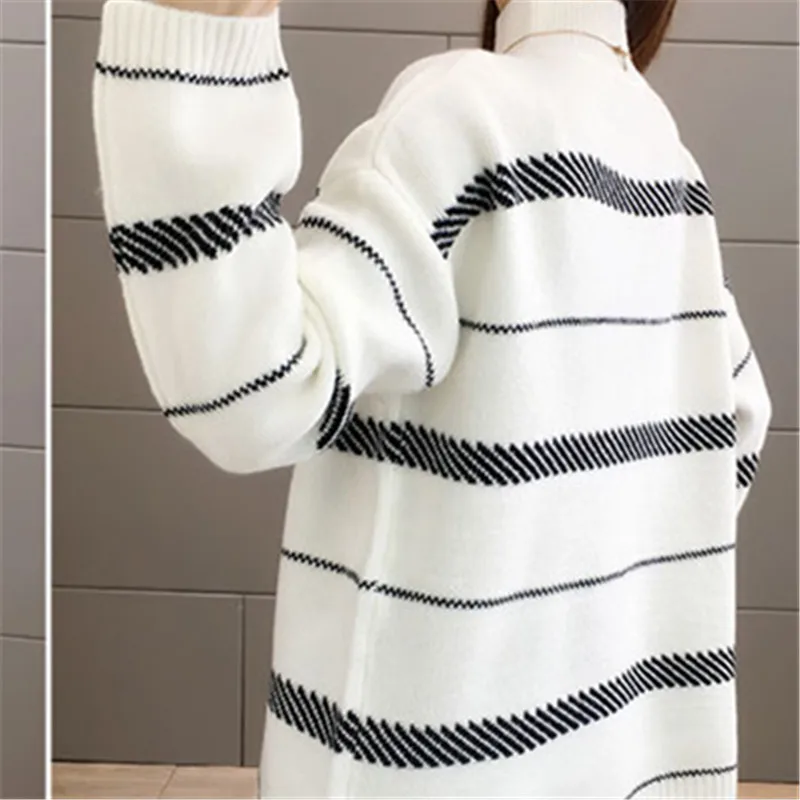 Теплый вязаный свитер в полоску с длинным рукавом пуловер модный новый 2019