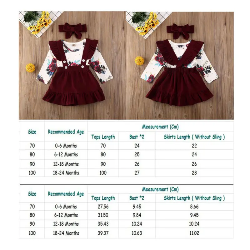 Newborn Baby Girl Clothes Set Floral Bodysuit Romper Jumpsuit Tops T Shirt Suspender Skirts Bow Headband Outfit images - 6