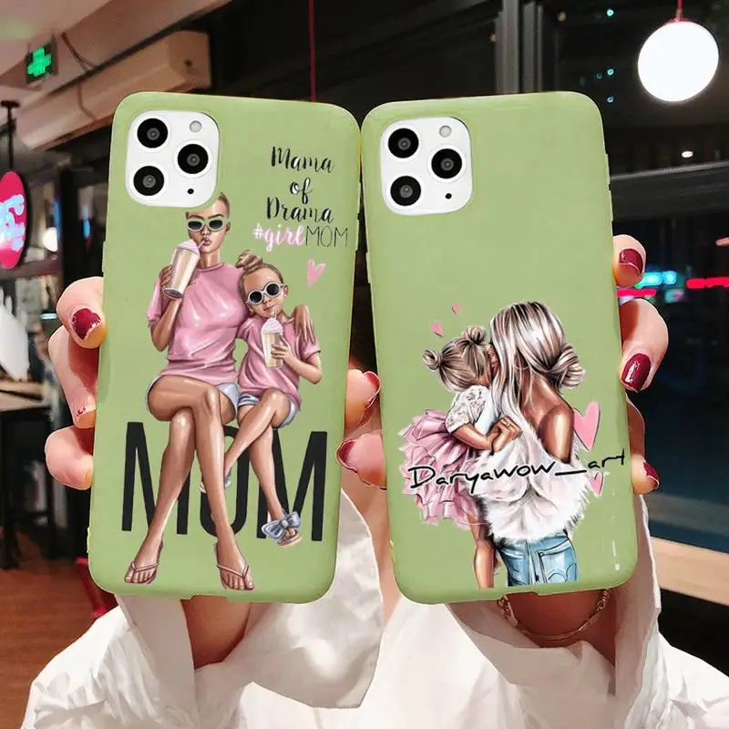 

girl Queen Mom and baby Phone Case Candy Color for iPhone 11 12 mini pro XS MAX 8 7 6 6S Plus X 5S SE 2020 XR