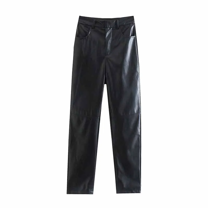 

Uniera 2021 Za women's autumn and winter new European and American style high and versatile leather pants women's slim pants