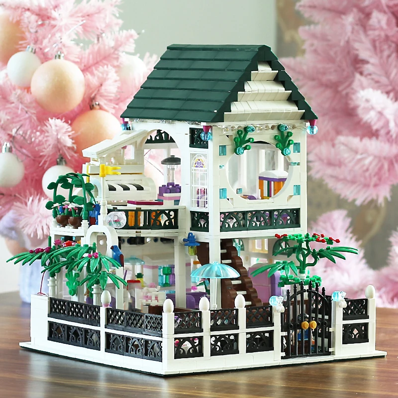 

Creative Romantic Atrium Villa House Model Bricks Set with Figures LED MOC City Street View Building Blocks Toys for Kids Gifts