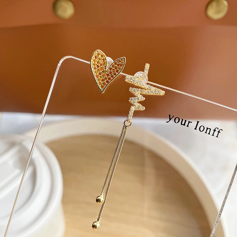 

High Quality 14K Real Gold Asymmetric Heart Earrings for Women Top Designer Luxury Jewelry AAA Zirconia S925 Silver Needle Stud