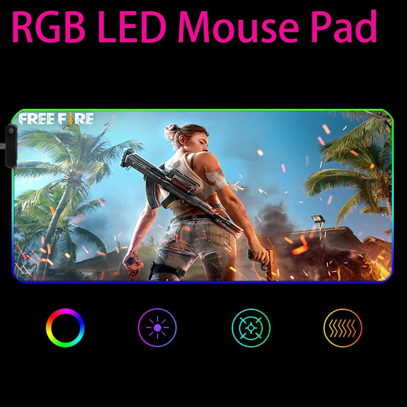 

Free fire garen LED Light Gaming Mouse Pad RGB Large Keyboard Cover Non-Slip Rubber Base Computer Carpet Desk Mat Game Mouse Pad