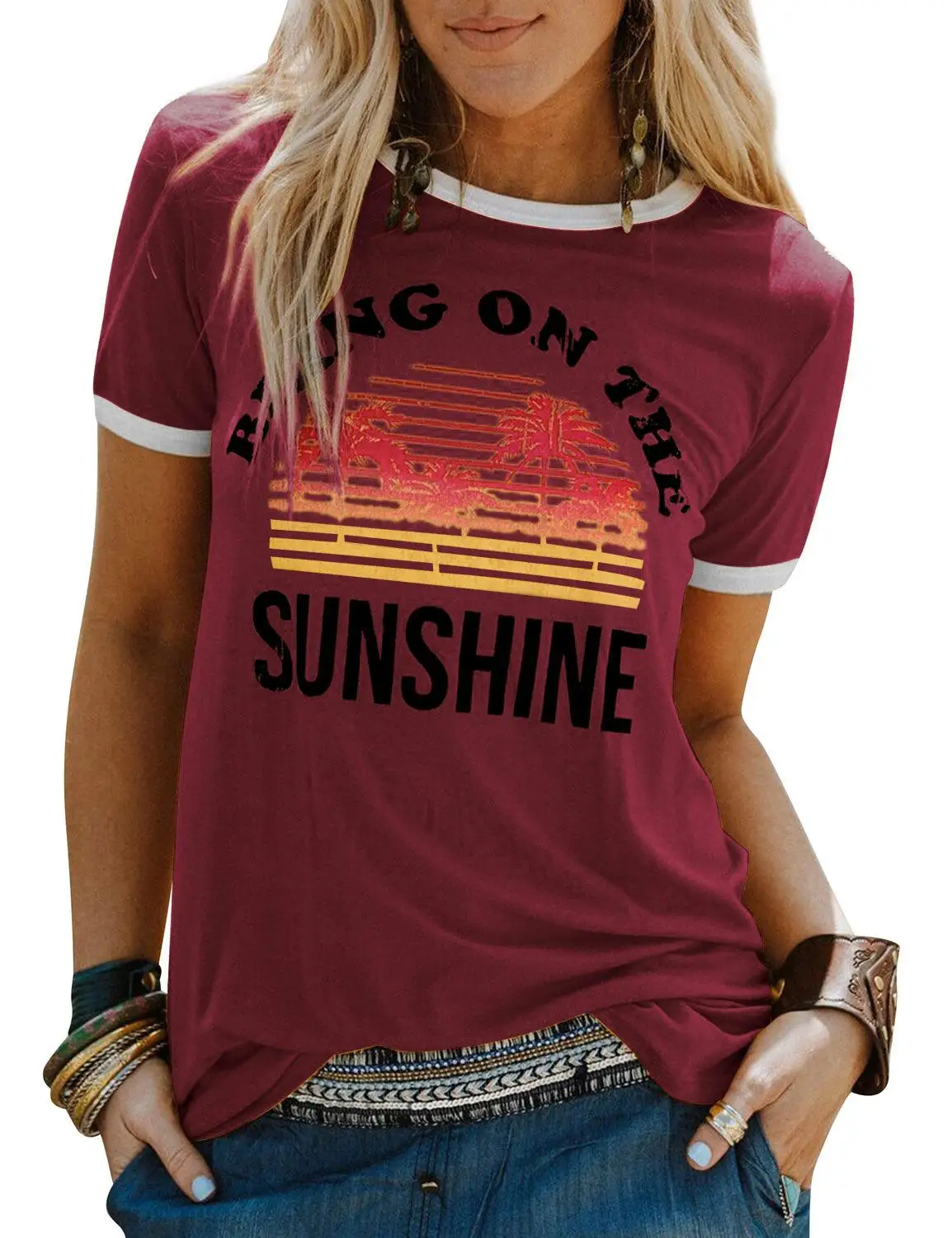 

GULE GULE Bring On Sunshine Graphic Short Sleeves Tees Tops Sweaters for Women