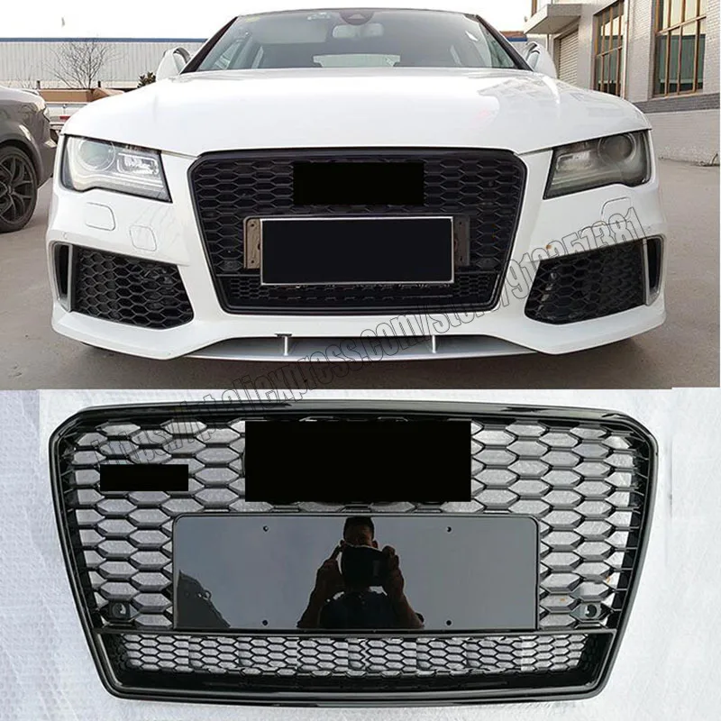 

For rs7 style honeycomb mesh grill for audi a7 s7 2012 12 2013 13 2014 14 2015 shiny BLACK abs front bumper hood racing grid