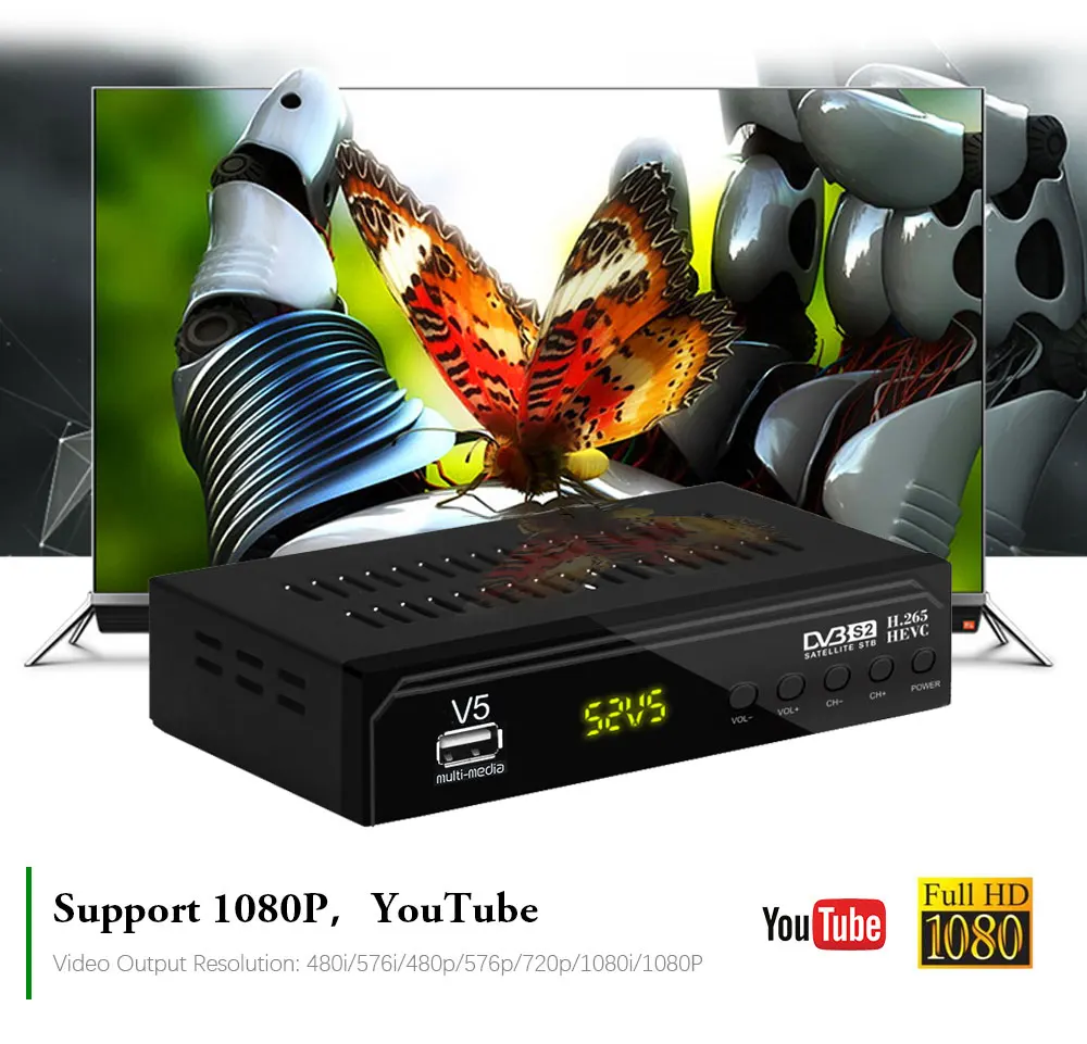 DVB-S2 V5 спутниковый ресивер цифровой ТВ-приставка тюнер Поддержка HD H.265 AC3 DVB S2