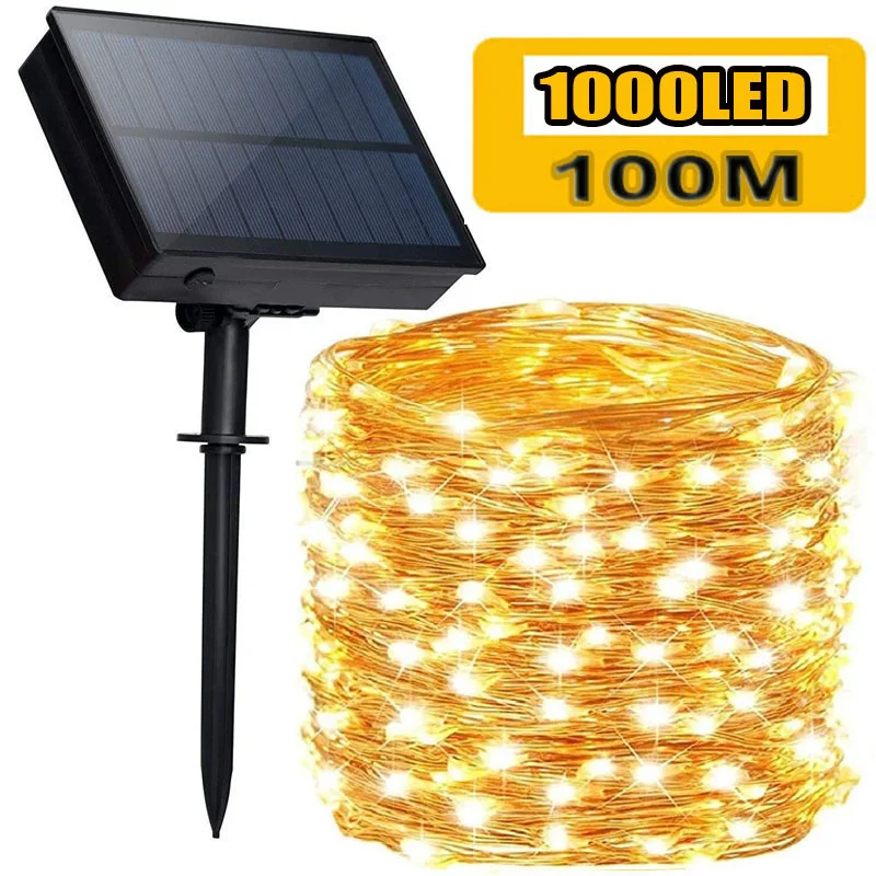 

100m 1000 Led Solar String Lights Outdoor Lamp Fairy Lights Waterproof Decoration for Patio Yard Garden Holiday Wedding Party