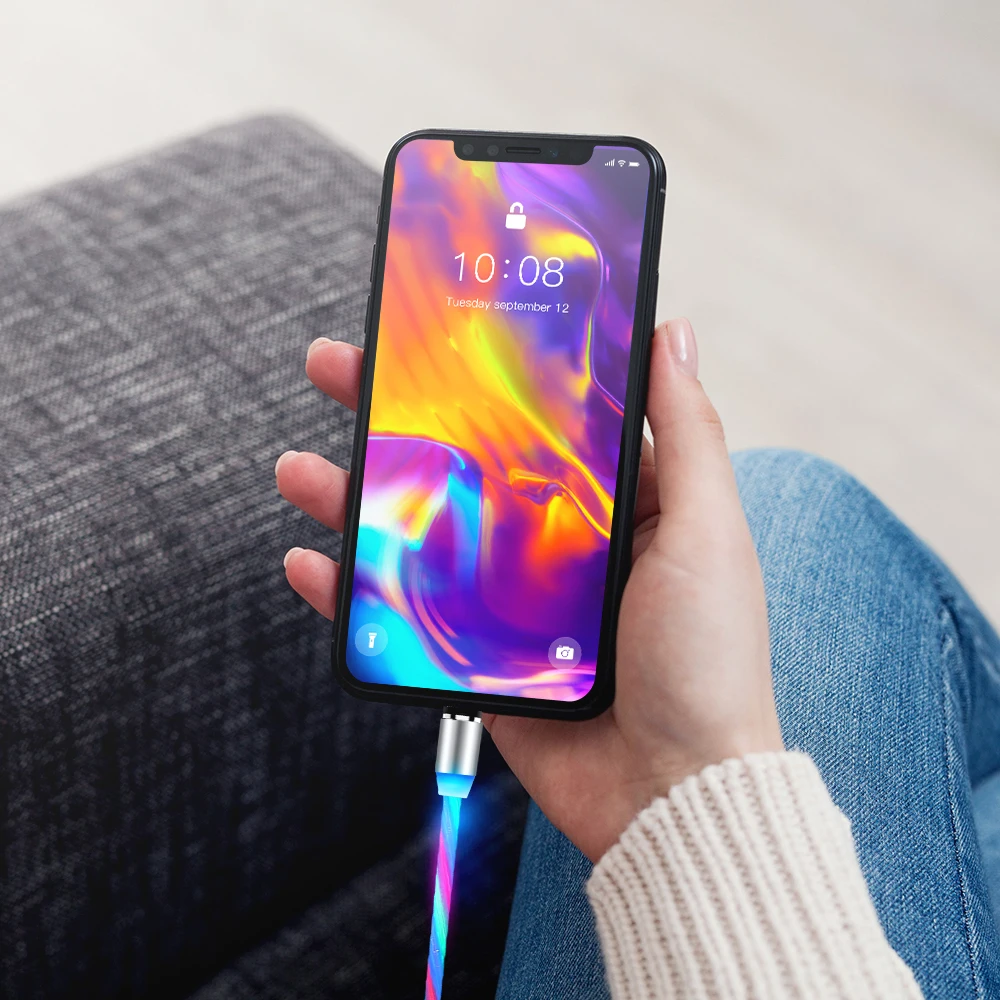 Светодиодный светильник с магнитным зарядным устройством для iphone X type c, кабель для быстрой зарядки Micro USB, светодиодный, светящийся магнит, зарядное устройство для huawei P20 P30