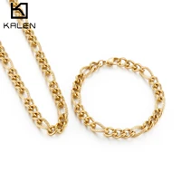 7mm new goldsilver color stainless steel trendy curb chain necklace bracelet jewelry gift set