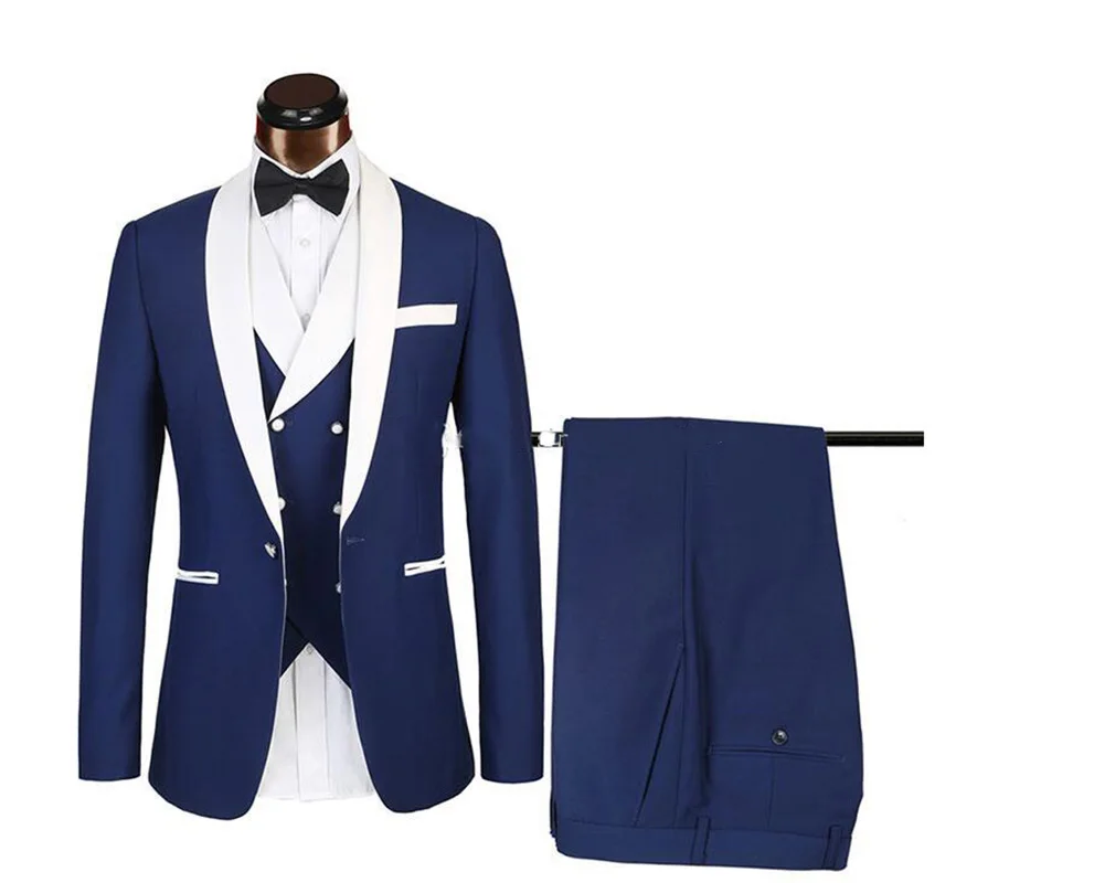 Men's white shawl lapel groom tuxedo double-breasted vest tuxedo wedding/prom suit 3-piece set