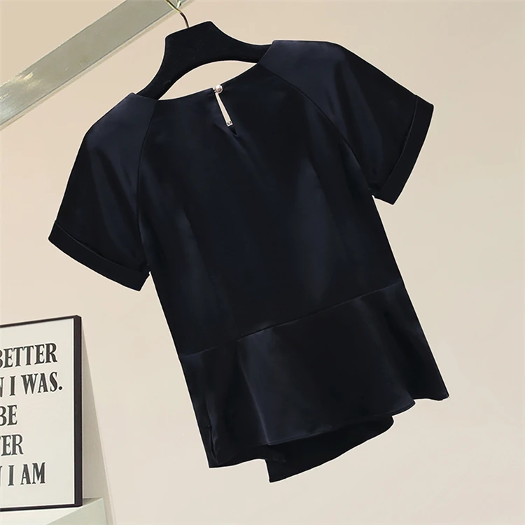 

Special Decoration Chain White T-shirt 2021 Spring Summer Short Sleeve Chiffon Shirt Women's New Bottom Ladies Top Black Tee