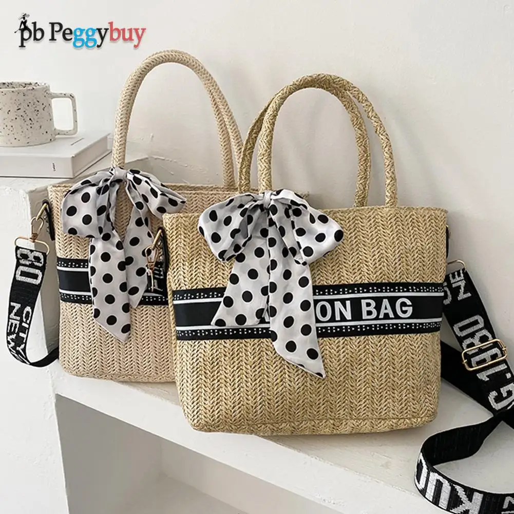 

Fashion Women Woven Letters Shoulder Bag Summer Silk Scarf Large Handbags Holiday Beach Bag for Women 2021