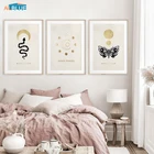Современный абстрактный постер и печать на холсте с изображением Золотой Луны и силуэта змеи, настенные картины, домашний декор для постельного белья