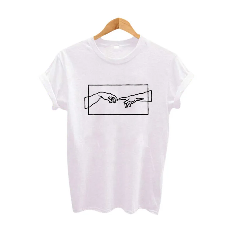 Женская модная футболка с принтом Новая одежда черная белая хлопковая Футболка