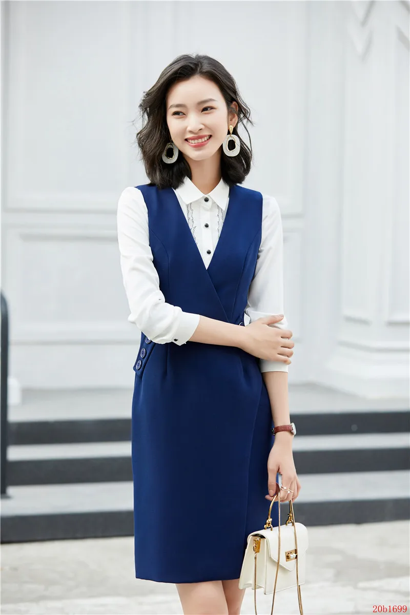 Летнее модное женское платье для работы платья без рукавов темно синее офисное