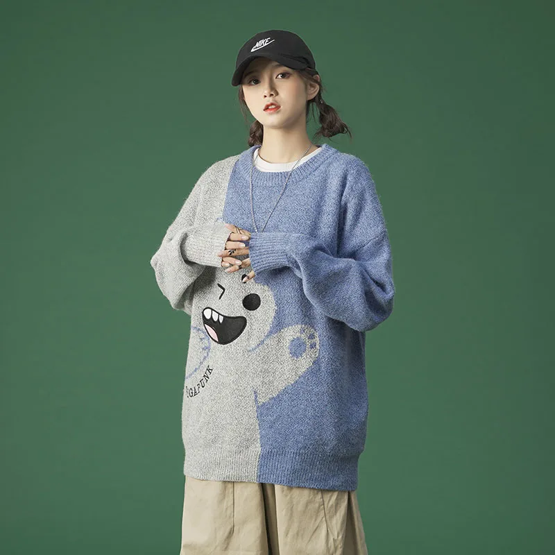 Autumn Winter Cartoon Anime Cute Women Sweater Lazy Girl Student White Bear Knitwear Tops Coat | Женская одежда