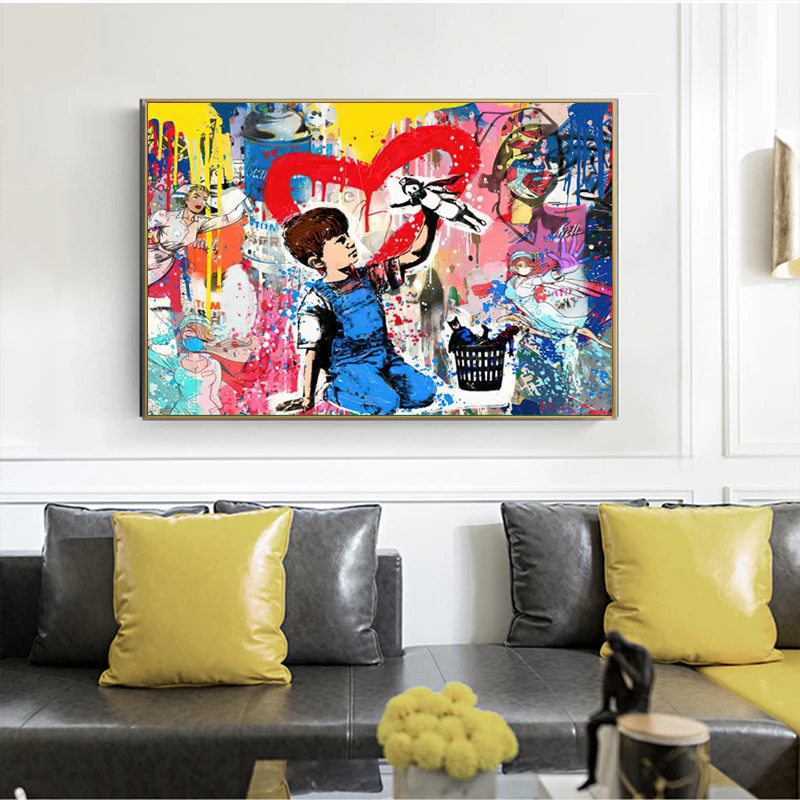 

Graffiti Art Abstract Girl With Balloon Street Pop Art Canvas Painting Posters And Prints Wall Art Pictures For Home Decoration