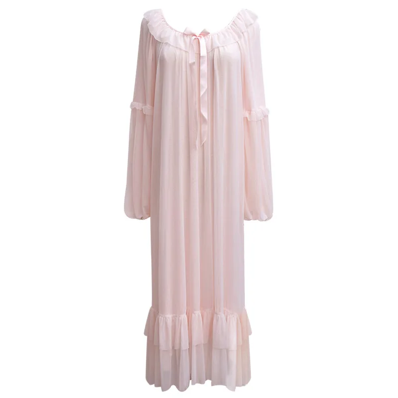 

Sexy Nightdress for Women Spring/Autumn Plus Size Long-Sleeved Dress Pregnant Nightgowns Fat Girl Loose Court Style Homewear