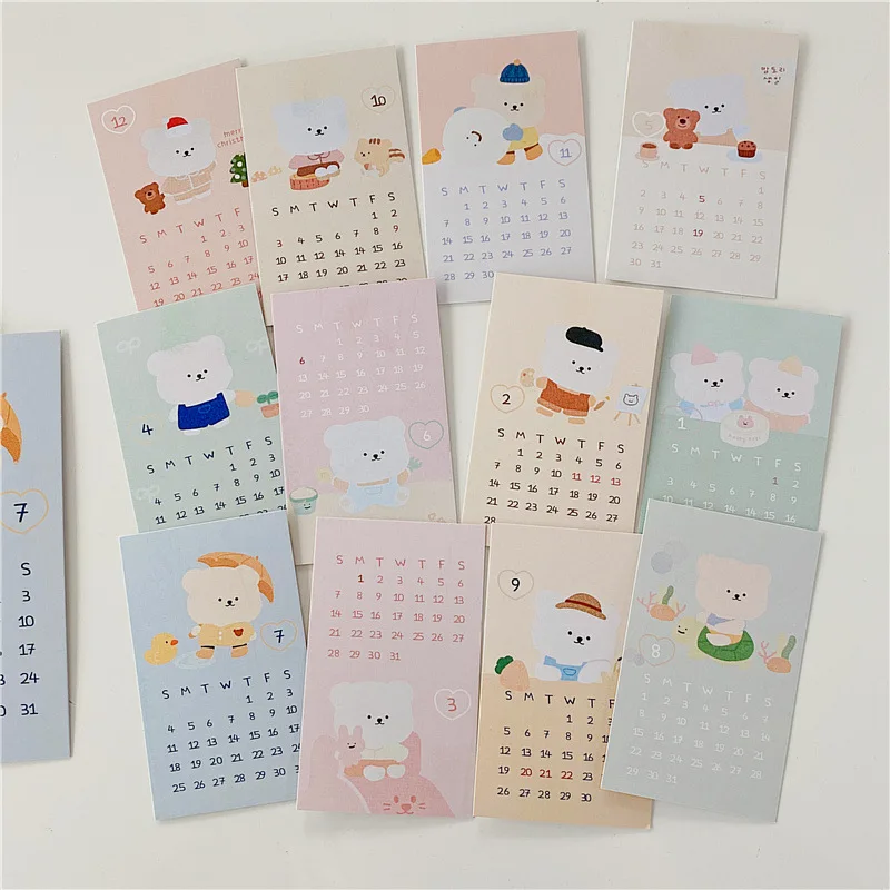 2021 корейский Ins мультфильм милый медведь открытка 12 листов Настольный кавайный