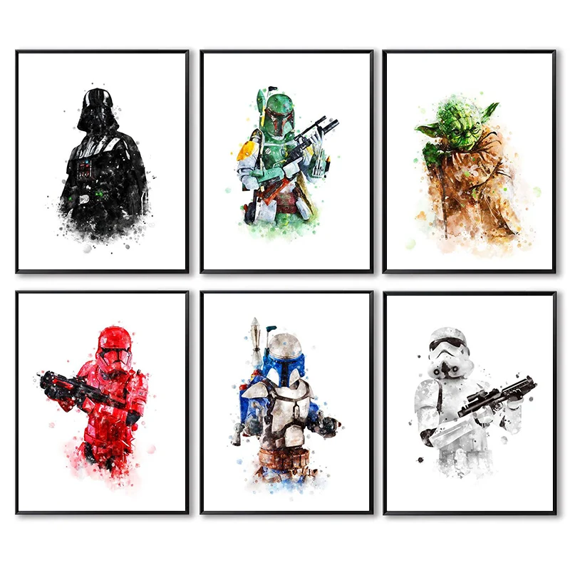 

Disney movie Star Wars Canvas Painting Yoda Darth Vader Sith Trooper Boba Jango Posters and Prints Wall Art Picture Room Decor