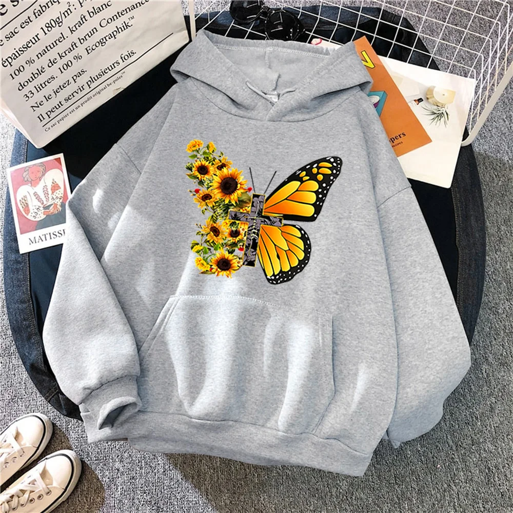 

Butterfly Sunflower Kawaii Hoodie Graphic Sweatshirt Pullover Hoodies for Women Sunflower Print Hoodies Long Sleeve Top Harajuku