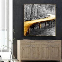 paint by number art painting by numbers art gold bridge nordic style flowers and trees small river side bedroom porch