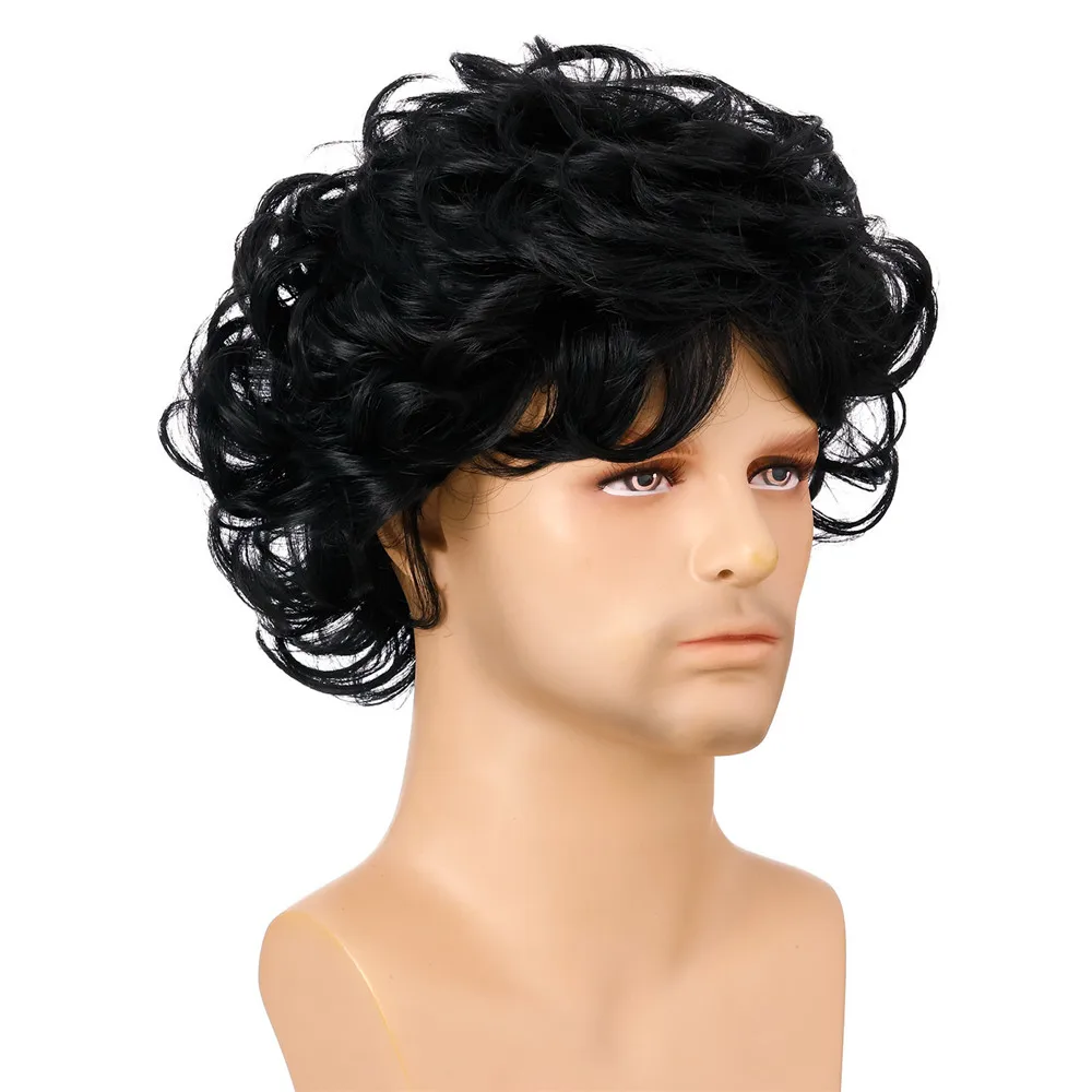 

Men Fluffy Curly Wig Short Brown Black Synthetic Wigs for Men Daily Cosplay Fake Hair Wig Heat Resistant Fiber