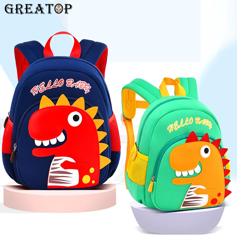 GREATOP 2021 New 3D Dinosaur Kids Backpack Cute Cartoon Childrens Schoolbag Waterproof Kindergarten Toddler Bags for Boys Girls