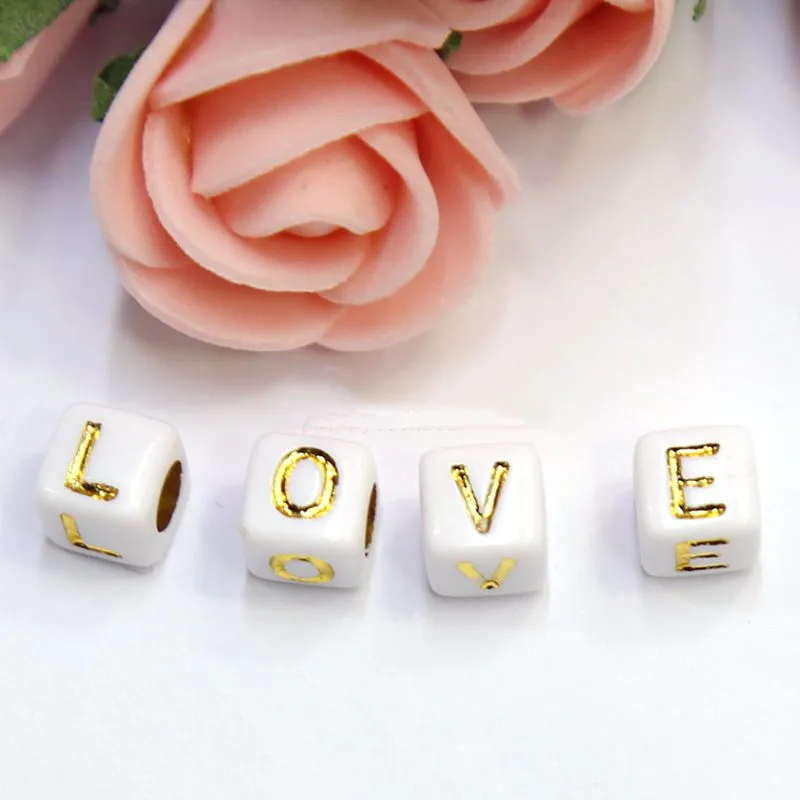 Новые кубические акриловые бусины с буквами белый жемчуг золотым и серебряным