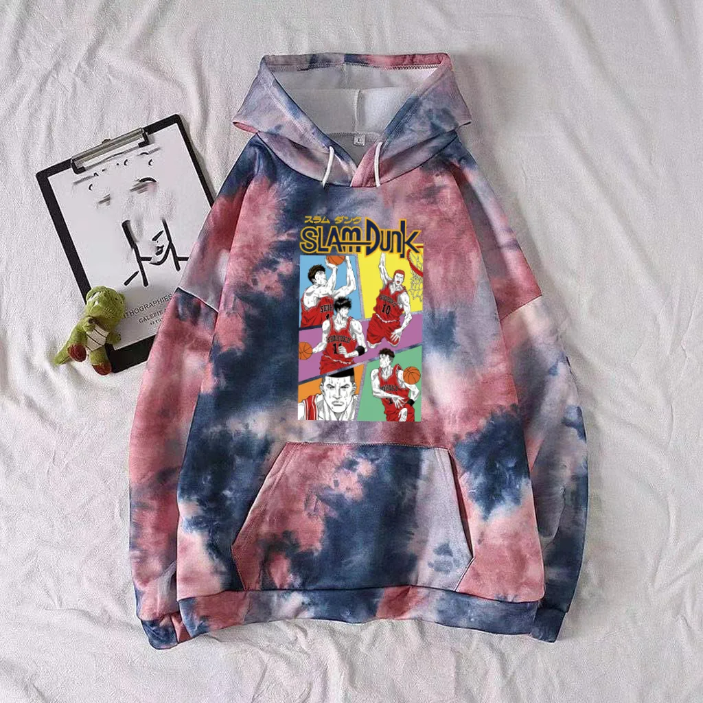 

Anime Hoodie Slam Dunk Tie-dye Pullovers Tops Long Sleeve Casual Loose Print