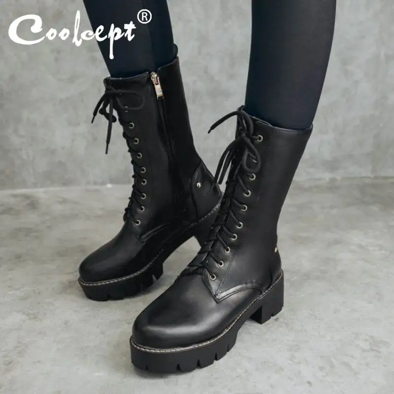 Coolcept/размеры 34-43 Женские сапоги на высоком каблуке Женская обувь толстом до