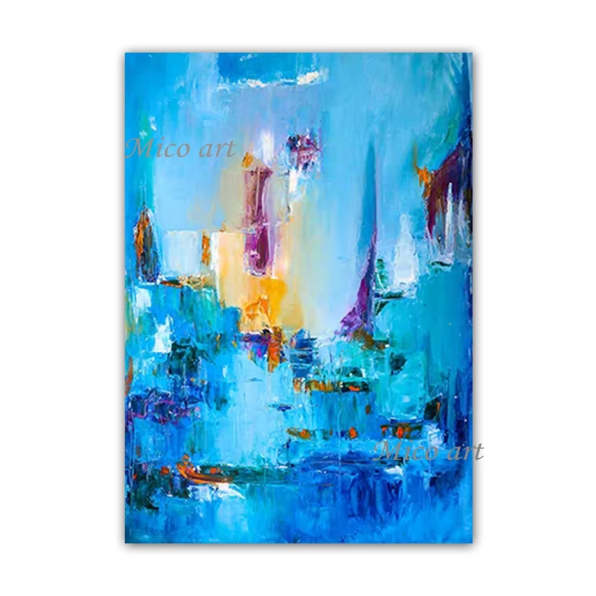 

100% Hand-painted Blue Abstract Oil Painting Art Decorative Items Acrylic Canvas Unframed Paintings Wall Art Free Shipping