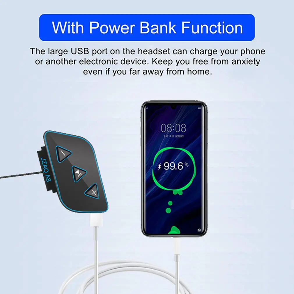 

Motorcycle Helmet Wireless 5.0 Headset Waterproof Handsfree Motorcycle Headset Mic Power Bank High Sound Quality For Riders