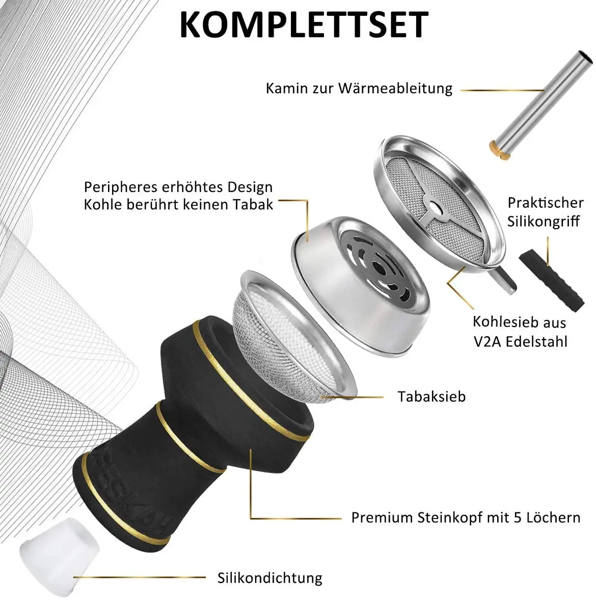 Набор головки для кальяна dfeska черная каменная головка с дымовым креплением и