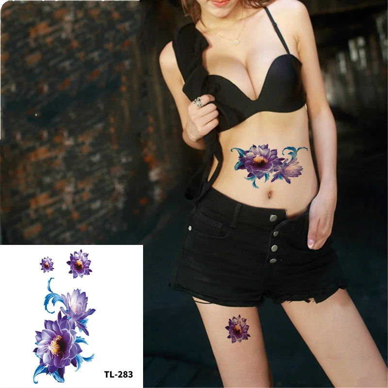 Sexy Blue Tattoo Temporary Sticker And Waterproof Flower Half Arm Or Watercolor Tattoo, Suitable For Men And Women