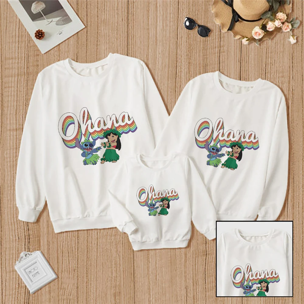 

OHANA надпись Disney кавайная одежда Высокое качество Лило и Стич печать семья свитшоты удобный минималистичный Родитель