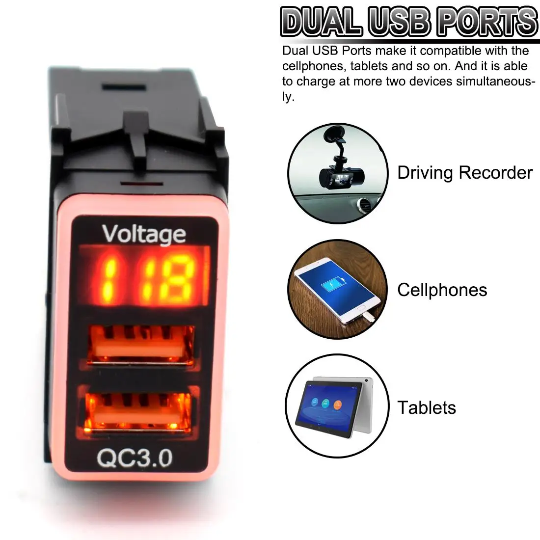 Car Dual USB Quick Tablet Charger QC3.0 Adapter 12V Phone Fast Charge Ports LED Voltmeter Digital Display For Nissan |