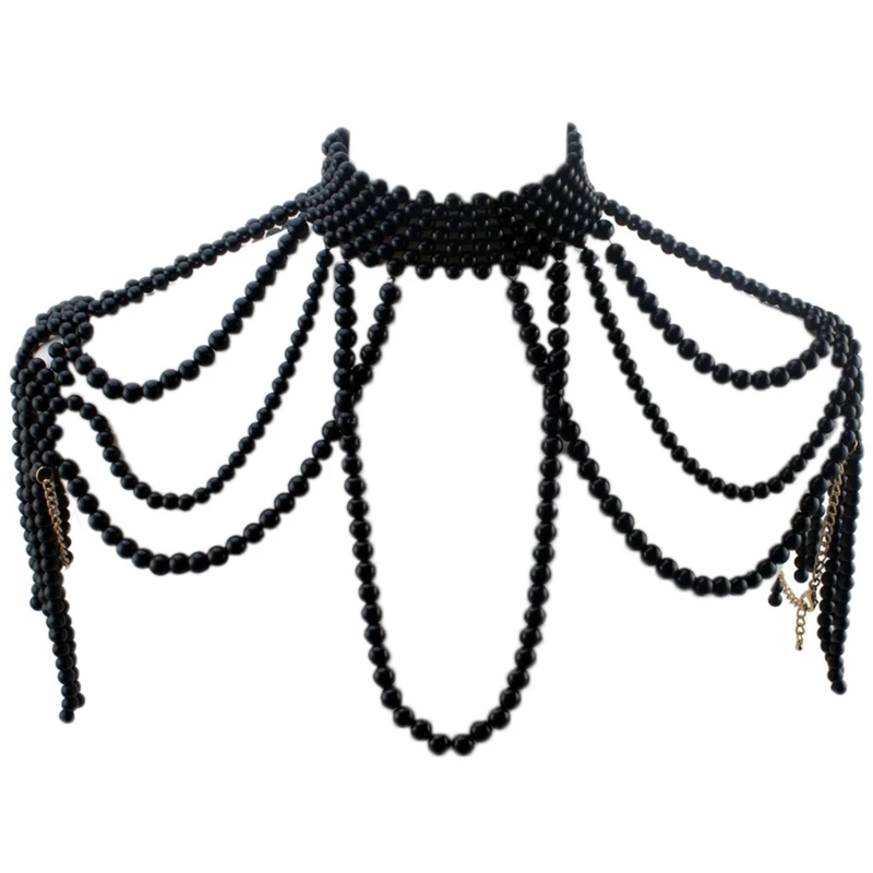 

Simulated Pearl Beads Body Necklace for Women Fake Collar Bib Jewelry Shoulder Chain Tassels Harness Choker Wedding Party M7DD