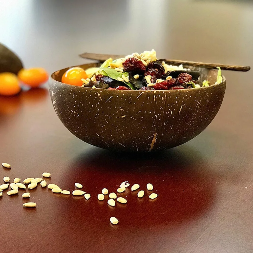 1Piece Creative Coconut Bowl Soup Salad Noodle Rice Eco Friendly Bowl Wooden Fruit Bowls Handicraft Art Work Decoration