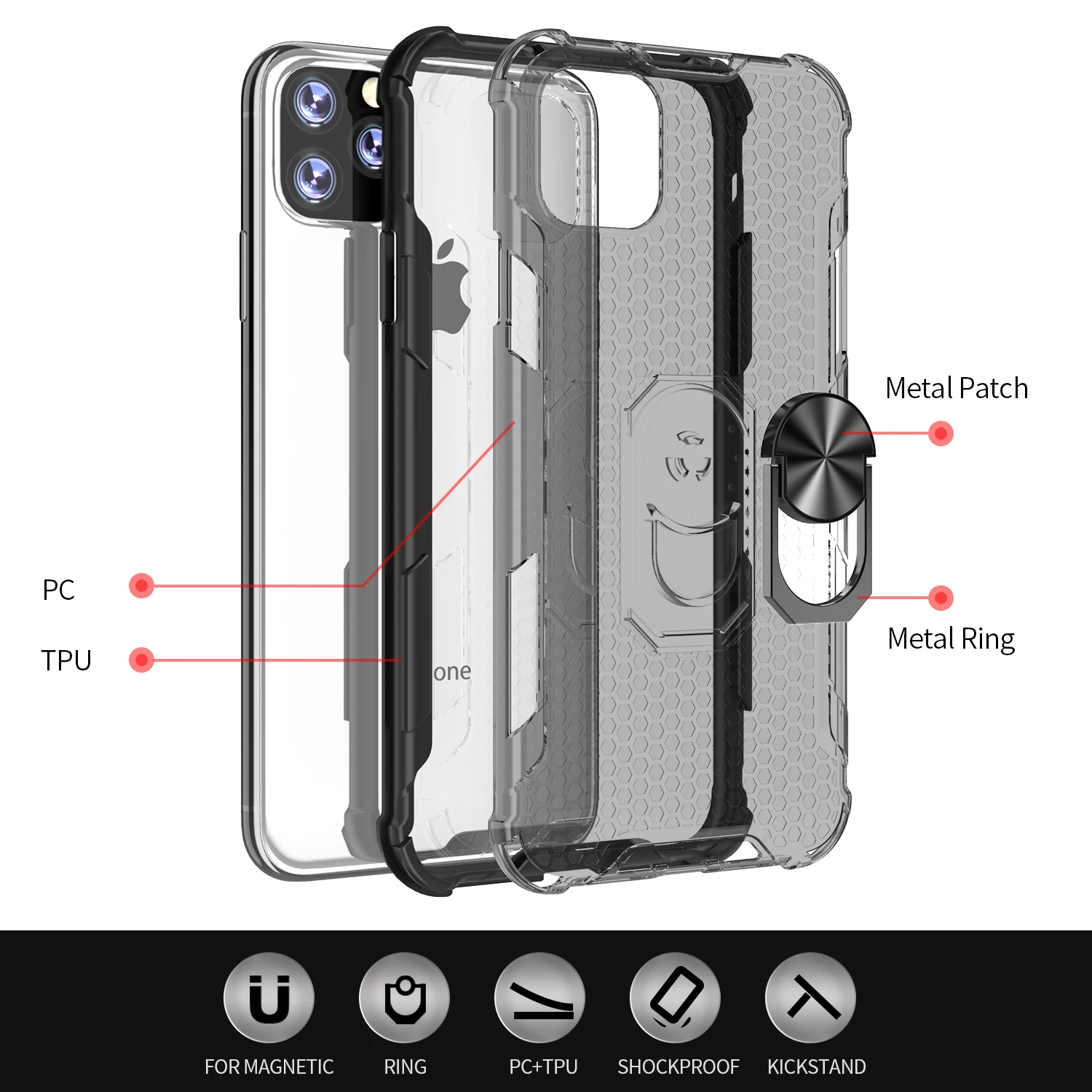 Для iPhone 6 6s 7 8 Plus X XS Max XR 11 XI 2019 Прозрачная Жесткая задняя крышка резиновый бампер 360